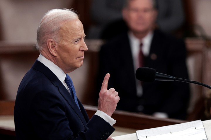 Joe Biden, durante el discurso del Estado de la Unión.  Foto: EFE 
