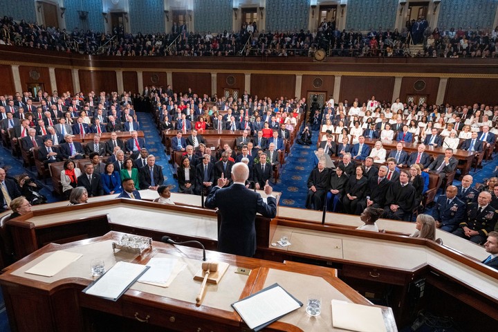 Joe Biden pronuncia el tradicional discurso sobre el Estado de la Unión.  FotoAP