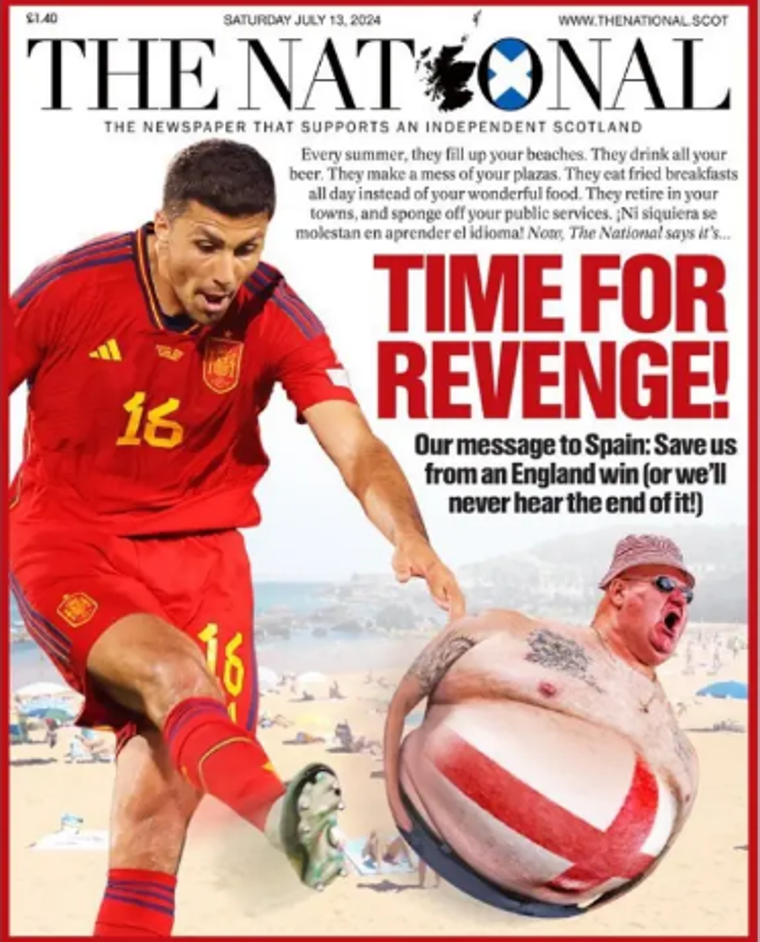 El original publicado en la prensa escocesa y retransmitido en España en la versión final contra Inglaterra: «Regocíjense en sus ciudades»